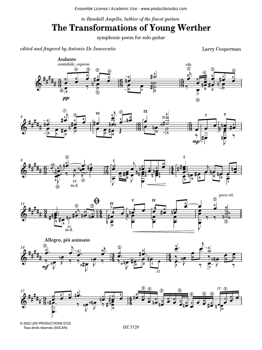 The Transformations of Young Werther Classical Guitar scores gallery preview page 3