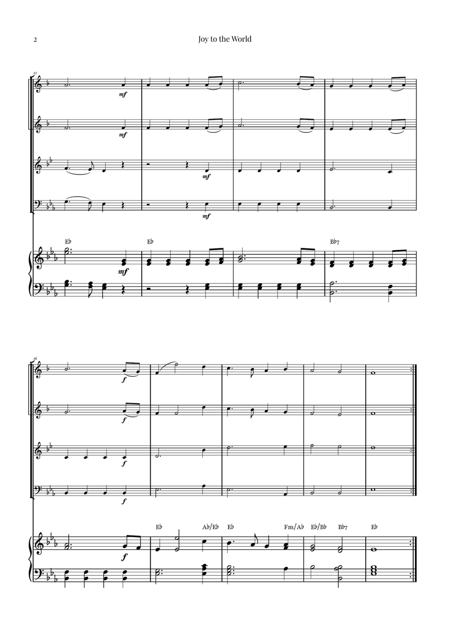 Joy to the World | STUNNING Arrangement Brass Quartet scores gallery preview page 2