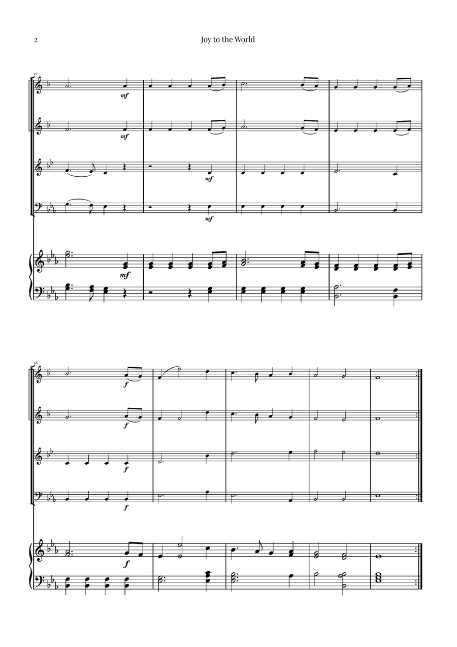 Joy to the World | STUNNING Arrangement Brass Quartet scores gallery preview page 2