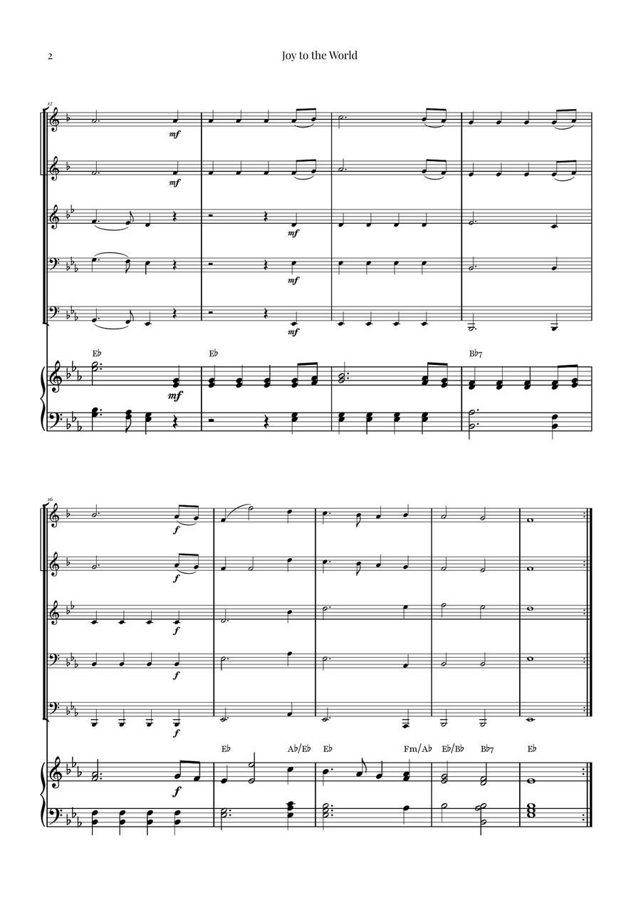 Joy to the World | STUNNING Arrangement Brass Quintet scores gallery preview page 2