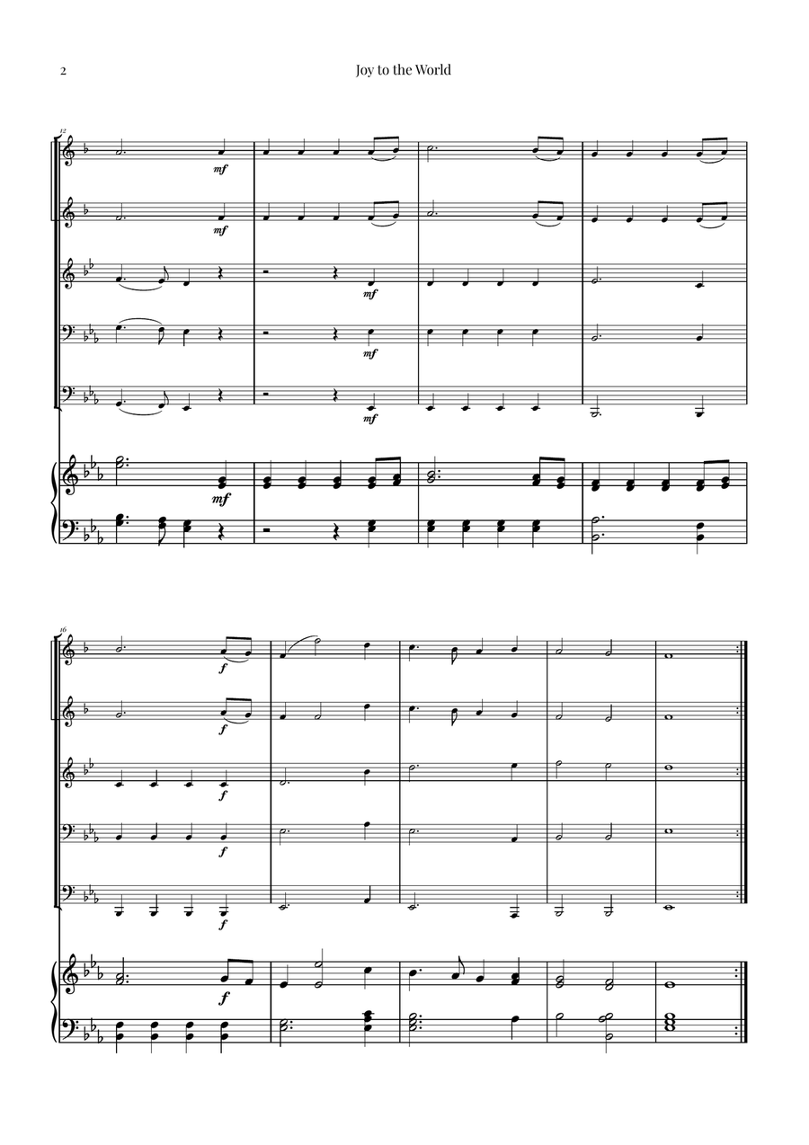 Joy to the World | STUNNING Arrangement Brass Quintet scores gallery preview page 2