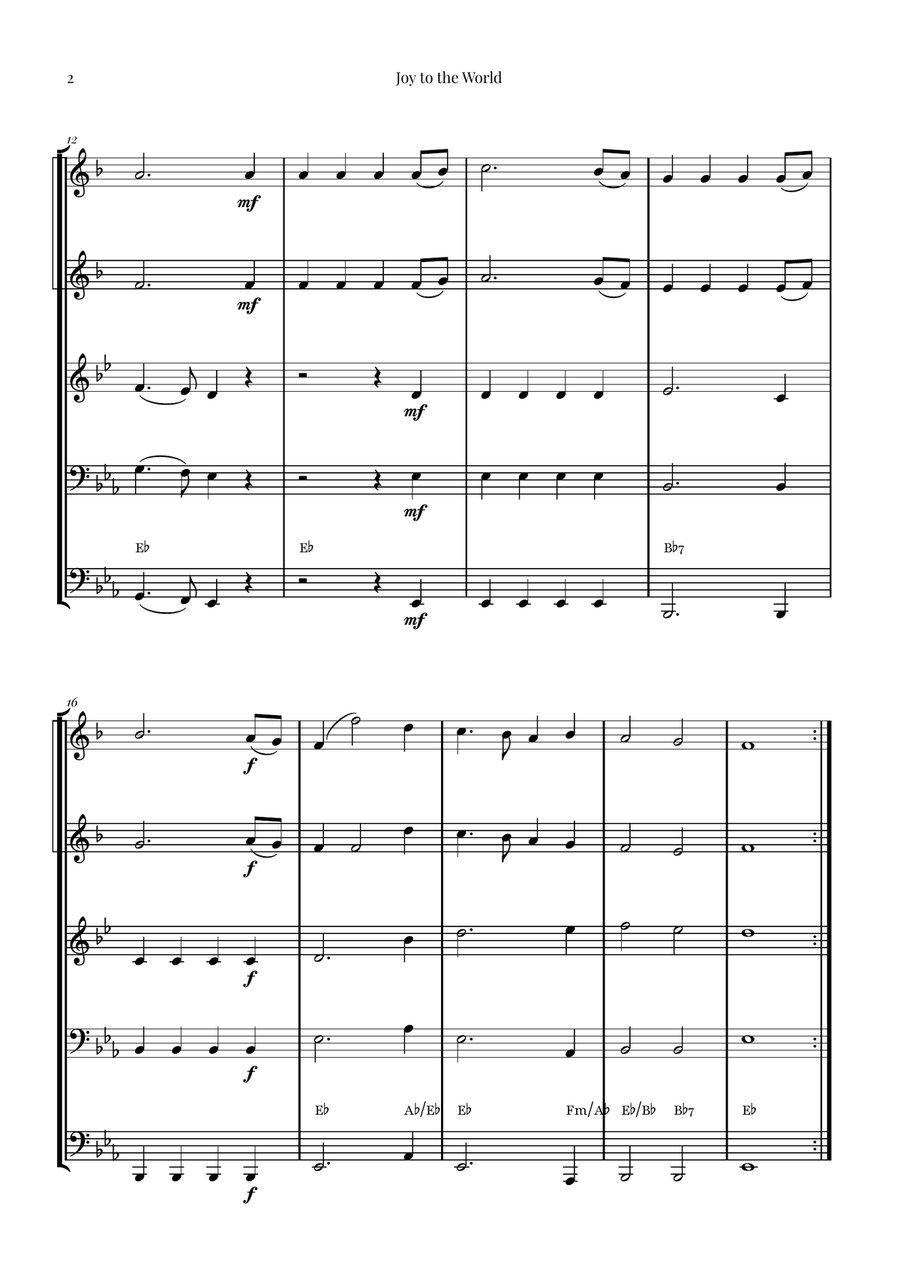 Joy to the World | STUNNING Arrangement Brass Quintet scores gallery preview page 2