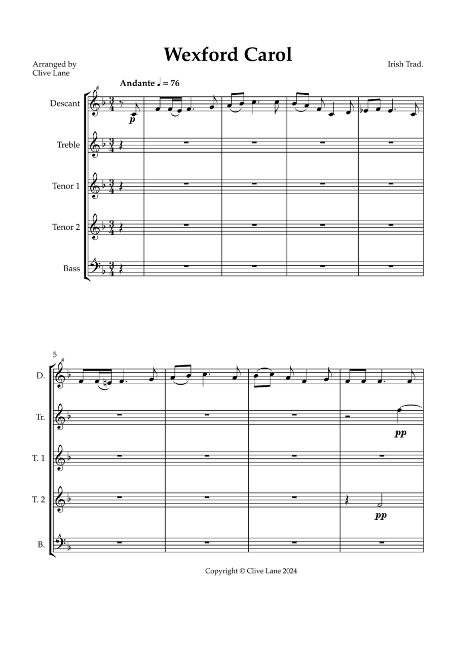 Wexford Carol for recorder quintet (d/tr/t1/t2/b) Soprano Recorder scores gallery preview page 3