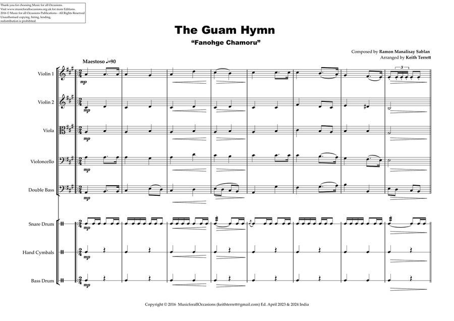 Guamanian Regional Anthem (Guam Hymn) for String Orchestra String Orchestra scores gallery preview page 2