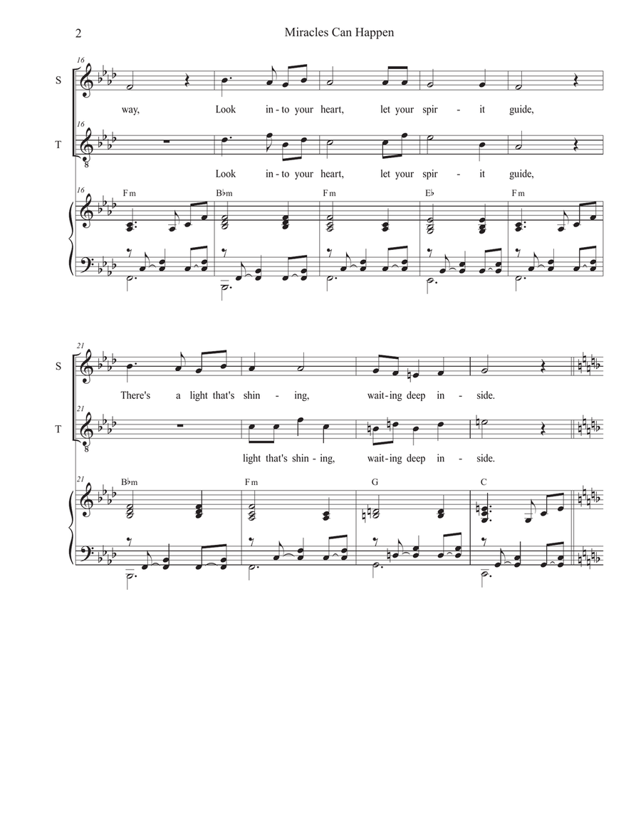 Miracles Can Happen (2-part choir - (Soprano and Tenor) 2-Part scores gallery preview page 2