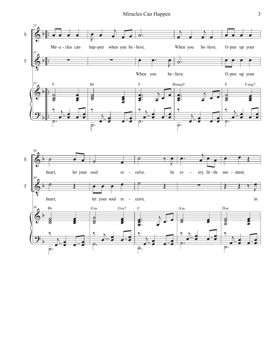 Miracles Can Happen (2-part choir - (Soprano and Tenor) 2-Part scores gallery preview page 3