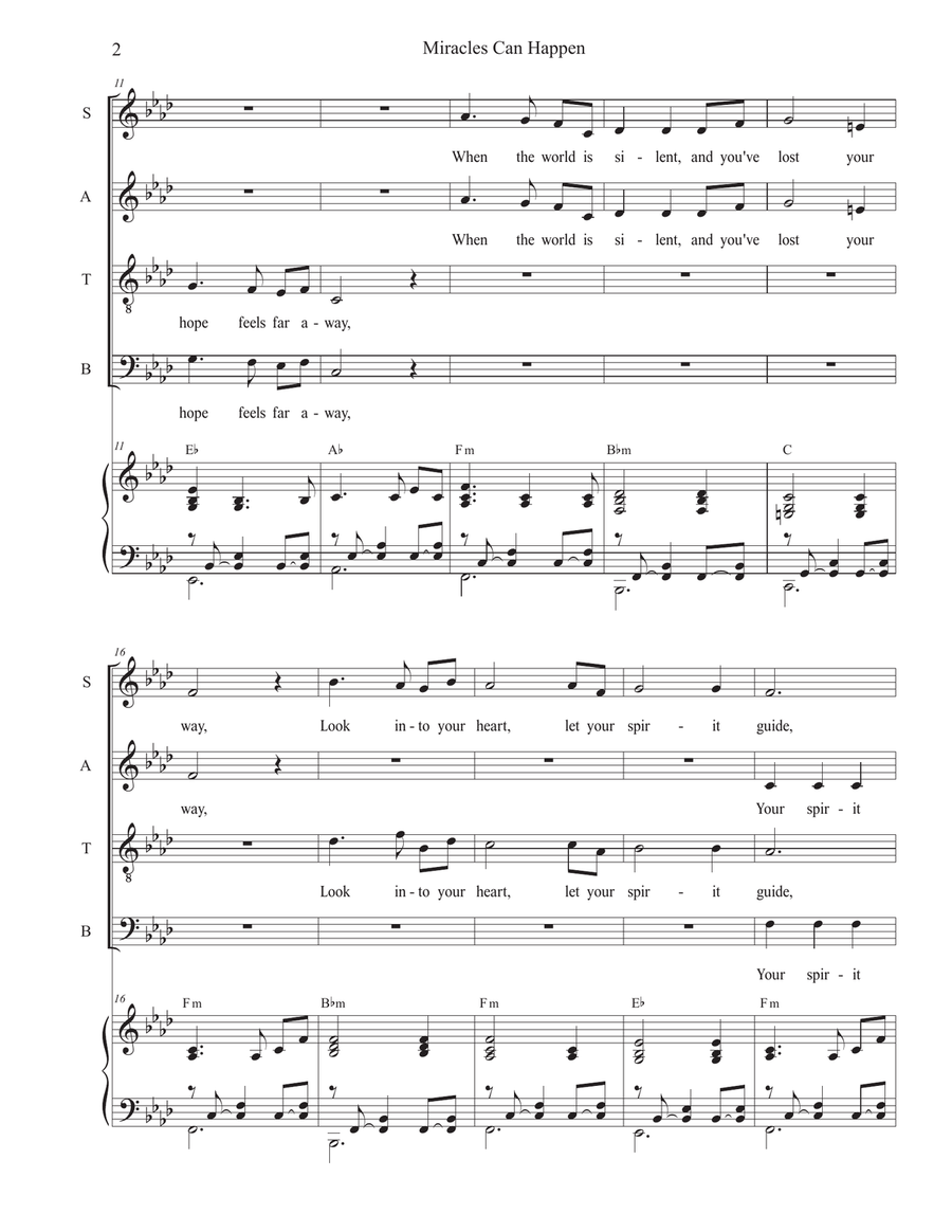 Miracles Can Happen (Vocal Quartet - (SATB) 4-Part scores gallery preview page 2