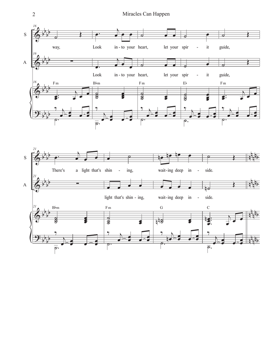 Miracles Can Happen (Duet for Soprano and Alto solo) Miracles Can Happen (Duet for Soprano and Alto solo) Alto Voice scores gallery preview page 2