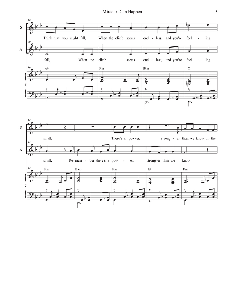 Miracles Can Happen (Duet for Soprano and Alto solo) Miracles Can Happen (Duet for Soprano and Alto solo) Alto Voice scores gallery preview page 5