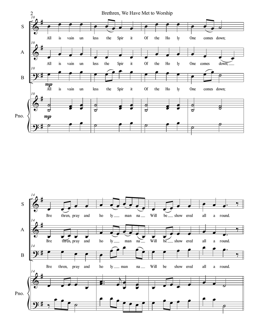Brethren, We Have Met to Worship 3-Part scores gallery preview page 2