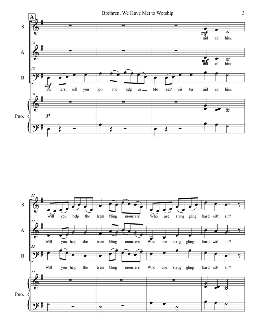 Brethren, We Have Met to Worship 3-Part scores gallery preview page 3