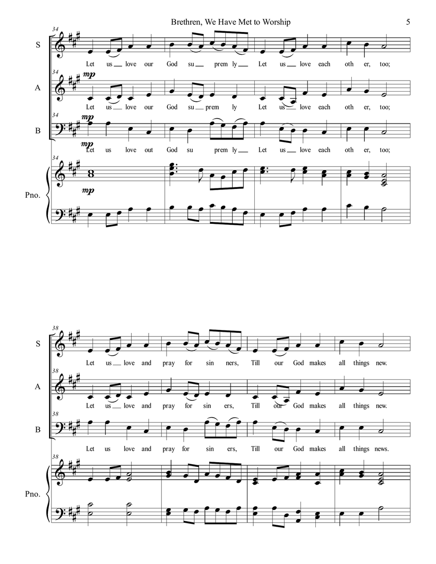 Brethren, We Have Met to Worship 3-Part scores gallery preview page 5