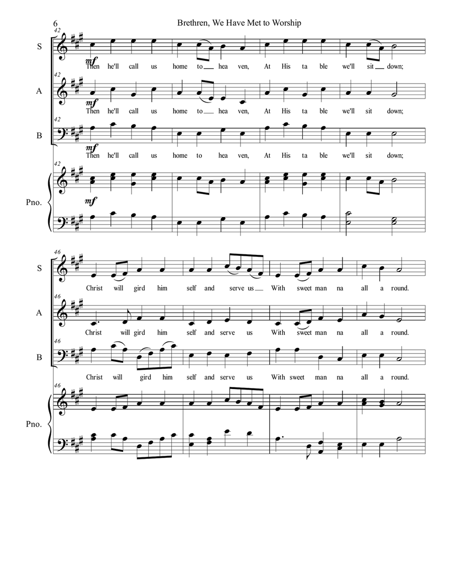 Brethren, We Have Met to Worship 3-Part scores gallery preview page 6
