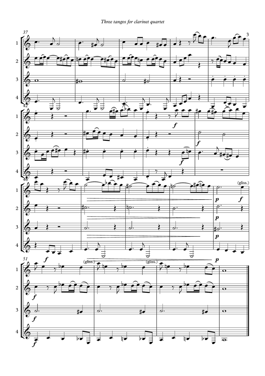 Three Tangos for clarinet quartet Clarinet Quartet scores gallery preview page 5