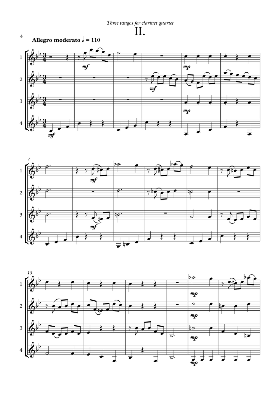 Three Tangos for clarinet quartet Clarinet Quartet scores gallery preview page 6