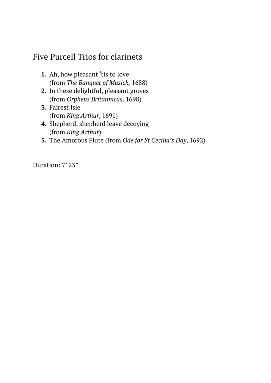 Five Purcell Trios for clarinets Woodwind Trio scores gallery preview page 2