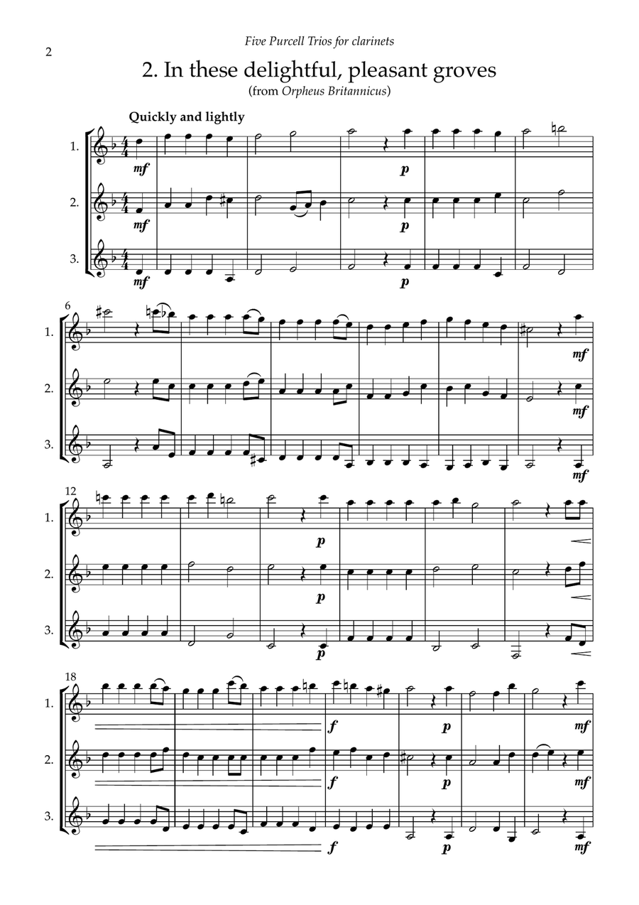 Five Purcell Trios for clarinets Woodwind Trio scores gallery preview page 4