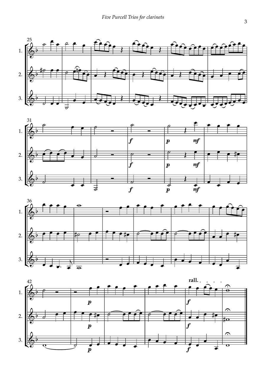 Five Purcell Trios for clarinets Woodwind Trio scores gallery preview page 5
