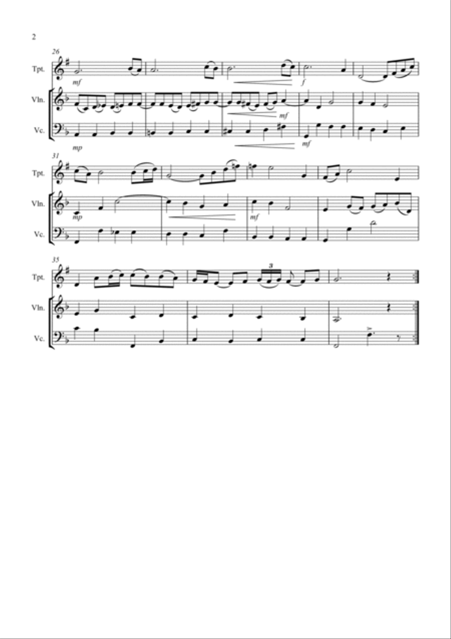 Air on a G String for Trumpet, Violin and Cello Trio Small Ensemble scores gallery preview page 2