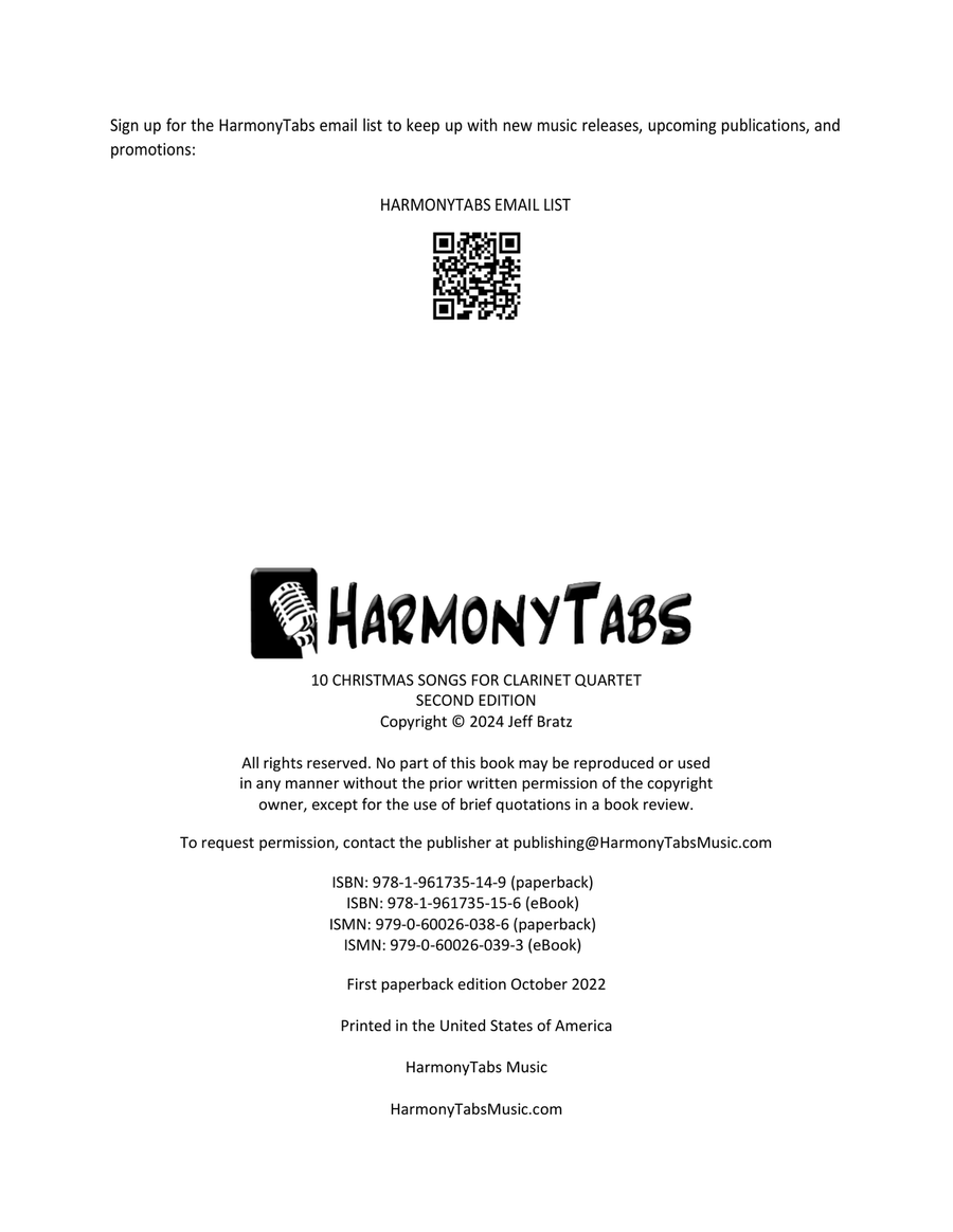 10 Christmas Songs for Clarinet Quartet: Second Edition Clarinet Quartet scores gallery preview page 2