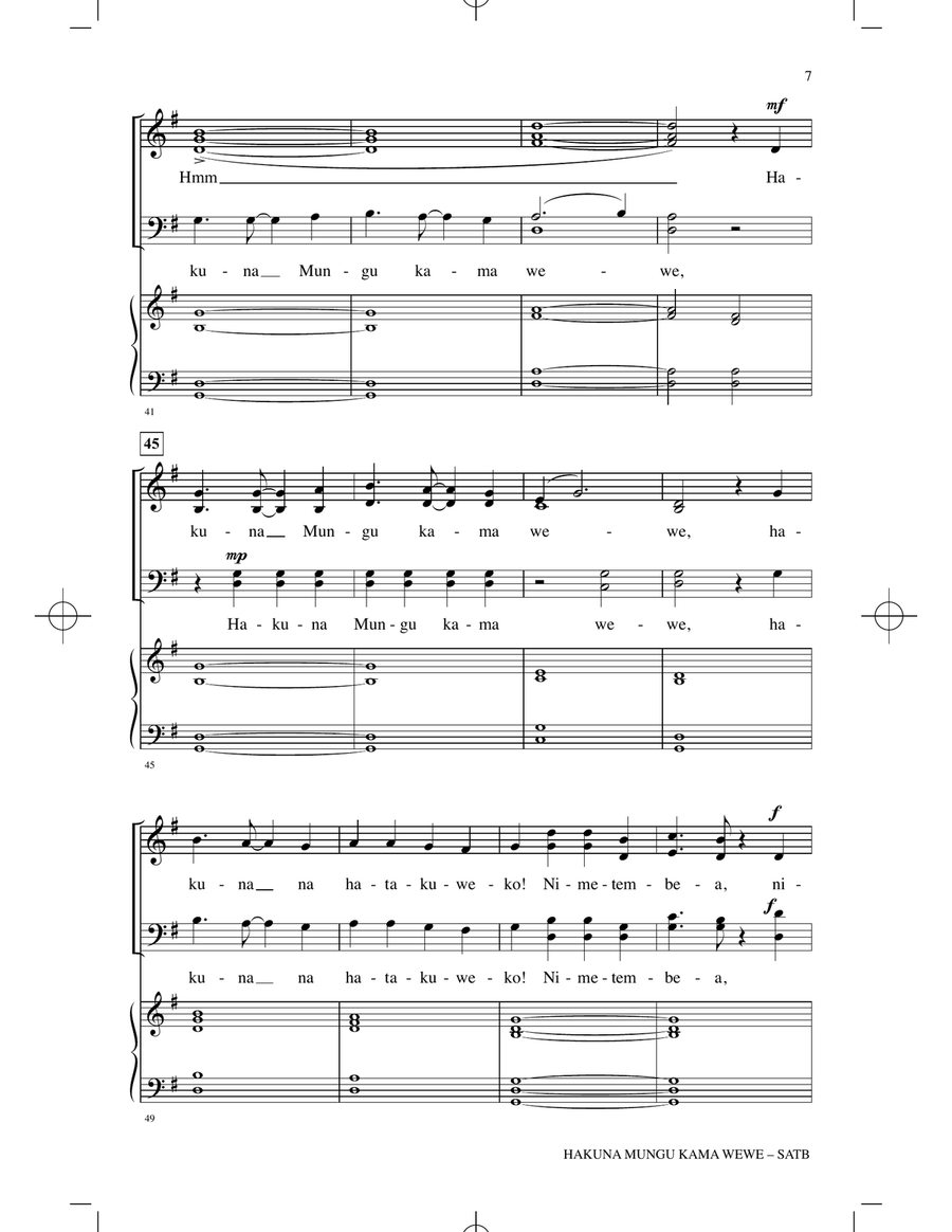 Hakuna Mungu Kama Wewe Hakuna Mungu Kama Wewe 4-Part scores gallery preview page 5