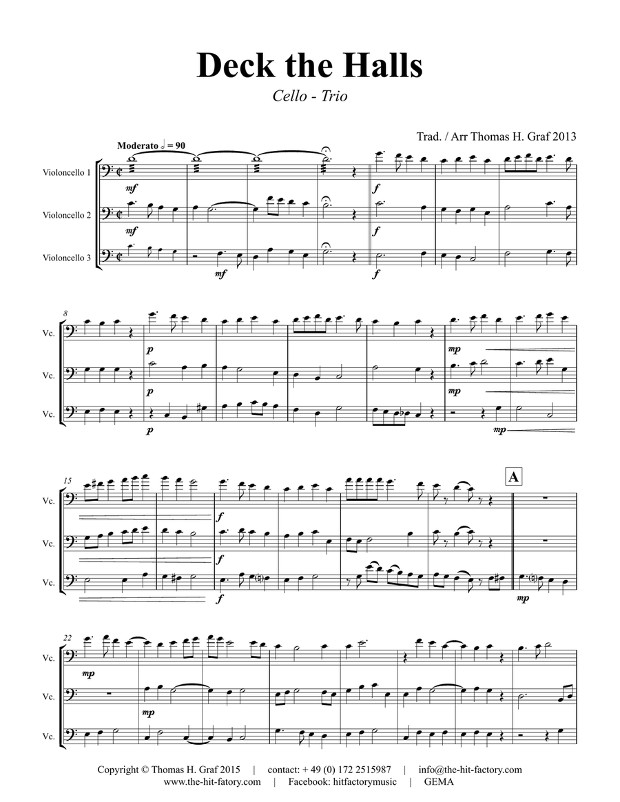 Deck the halls - Christmas Carol Polyphonic - Cello Trio - C String Trio scores gallery preview page 2