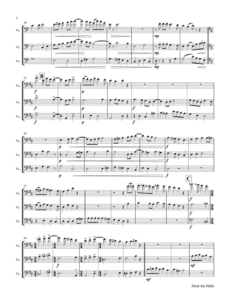 Deck the halls - Christmas Carol Polyphonic - Cello Trio - C String Trio scores gallery preview page 3