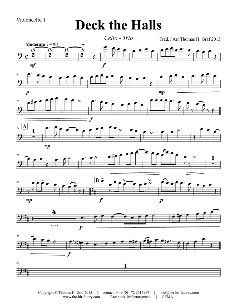 Deck the halls - Christmas Carol Polyphonic - Cello Trio - C String Trio scores gallery preview page 5