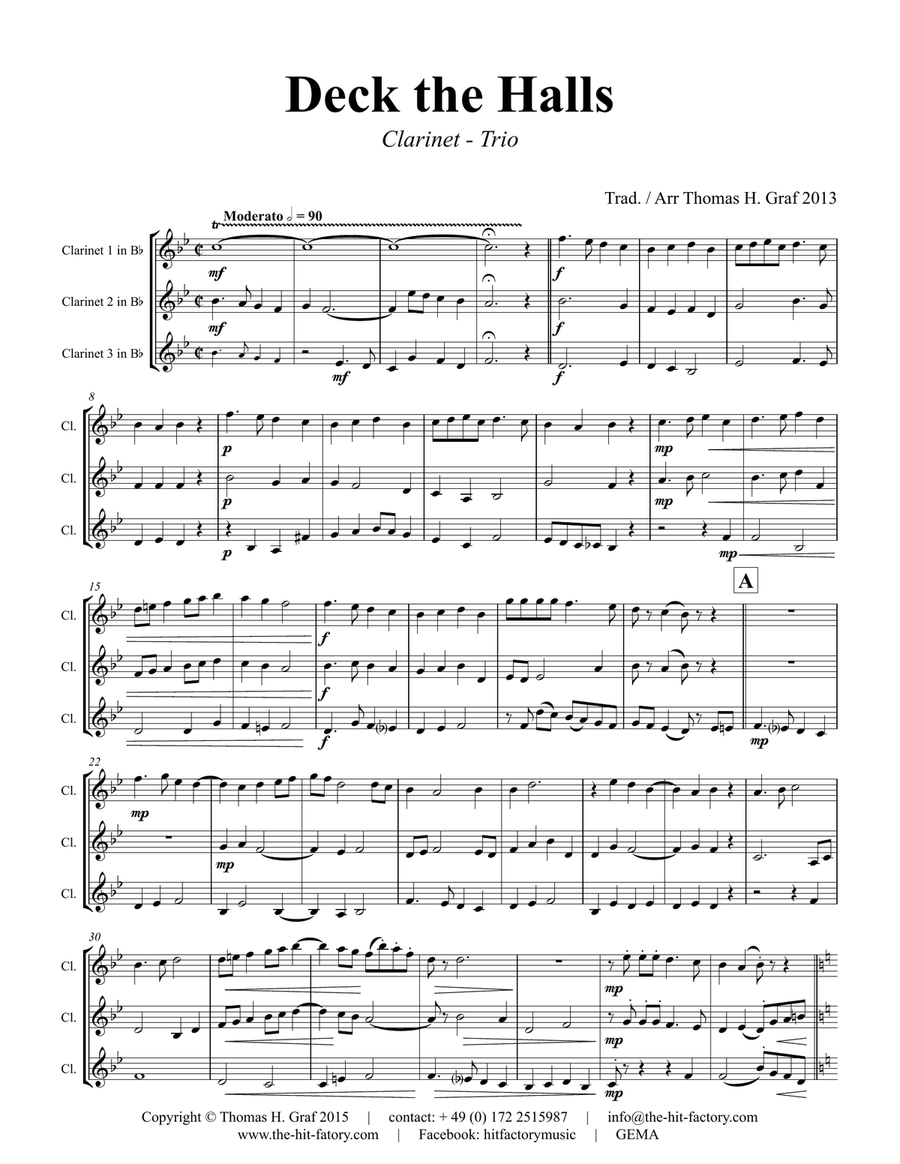 Deck the halls - Christmas Carol Polyphonic - Clarinet Trio - Ab Clarinet Trio scores gallery preview page 2