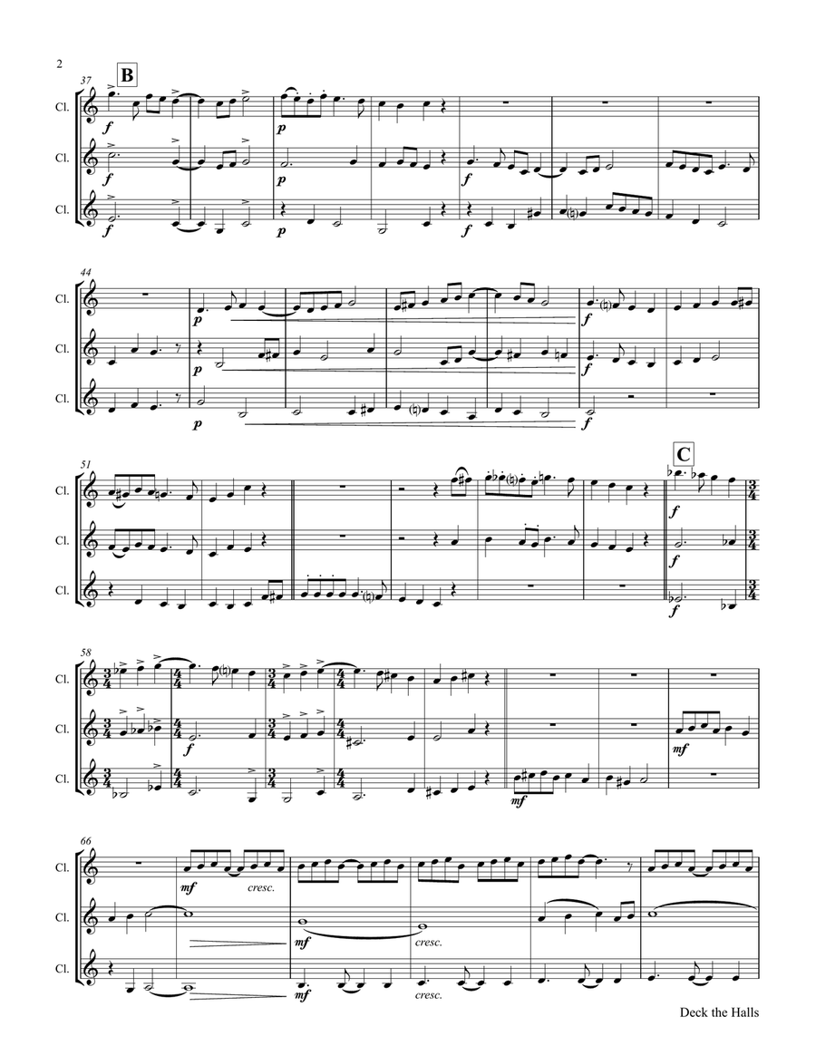 Deck the halls - Christmas Carol Polyphonic - Clarinet Trio - Ab Clarinet Trio scores gallery preview page 3