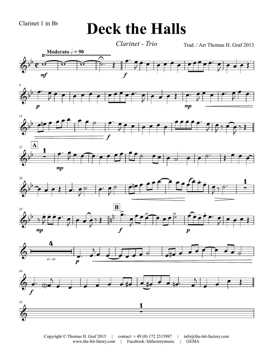 Deck the halls - Christmas Carol Polyphonic - Clarinet Trio - Ab Clarinet Trio scores gallery preview page 5