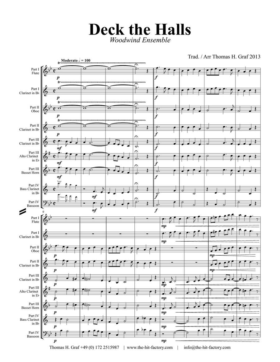 Deck the halls - Christmas Carol Polyphonic - Woodwind Ensemble - Bb Woodwind Quintet scores gallery preview page 2