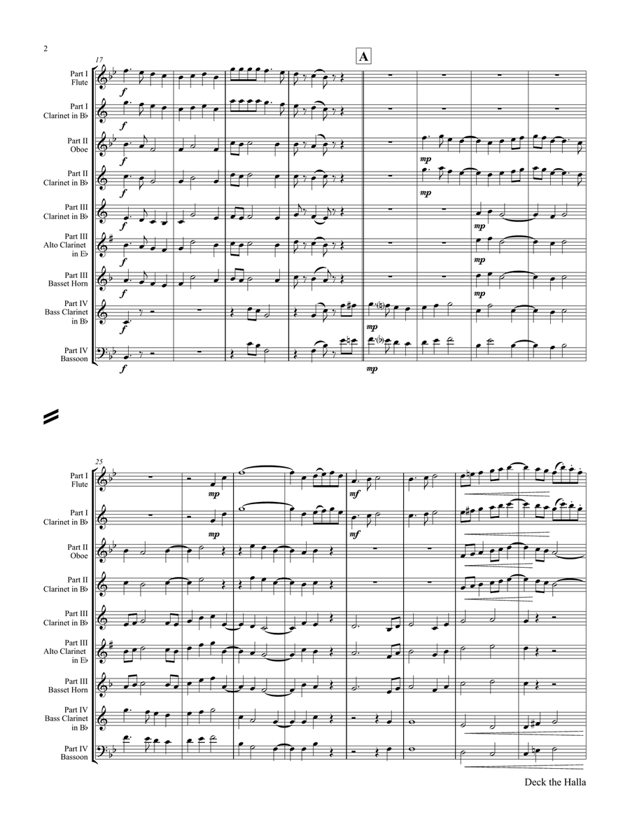 Deck the halls - Christmas Carol Polyphonic - Woodwind Ensemble - Bb Woodwind Quintet scores gallery preview page 3