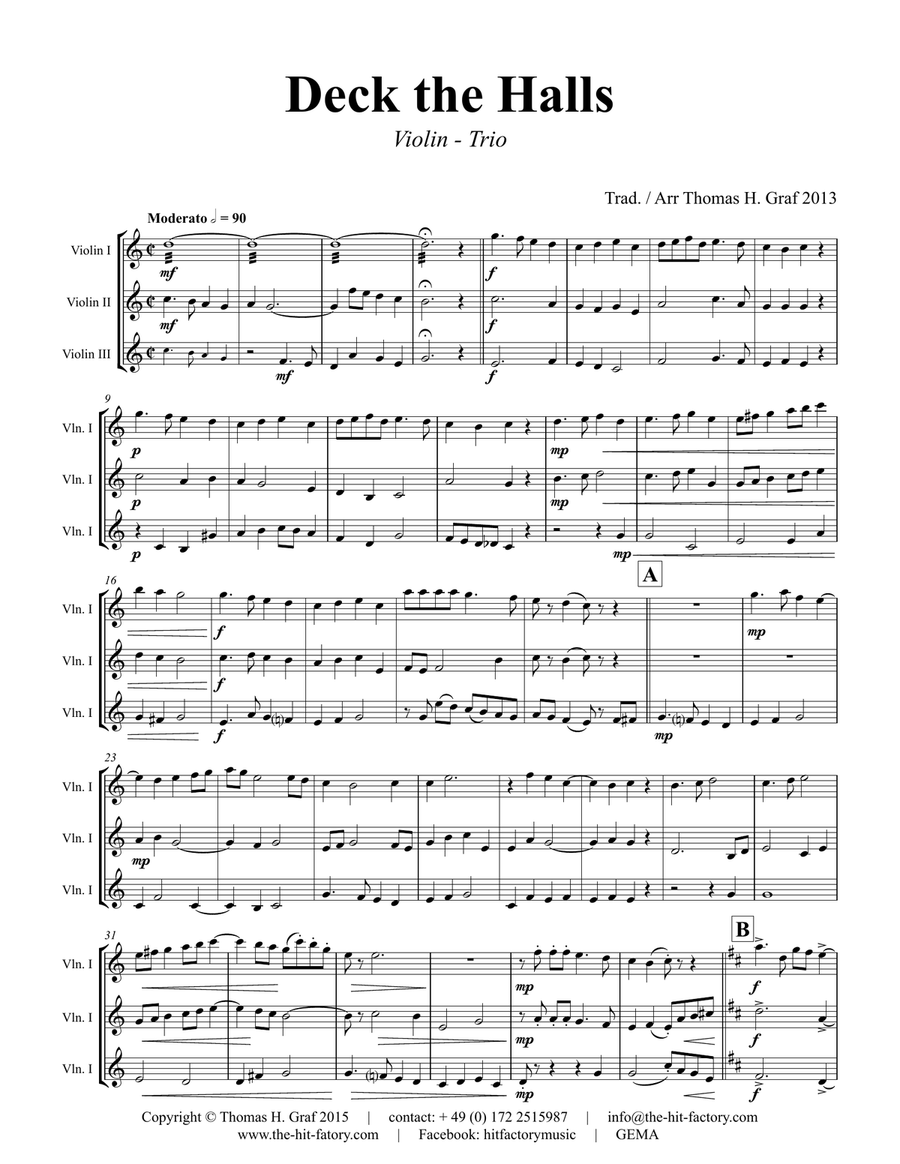 Deck the halls - Christmas Carol Polyphonic - Violin Trio - C String Trio scores gallery preview page 2