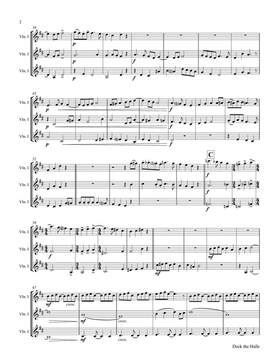 Deck the halls - Christmas Carol Polyphonic - Violin Trio - C String Trio scores gallery preview page 3