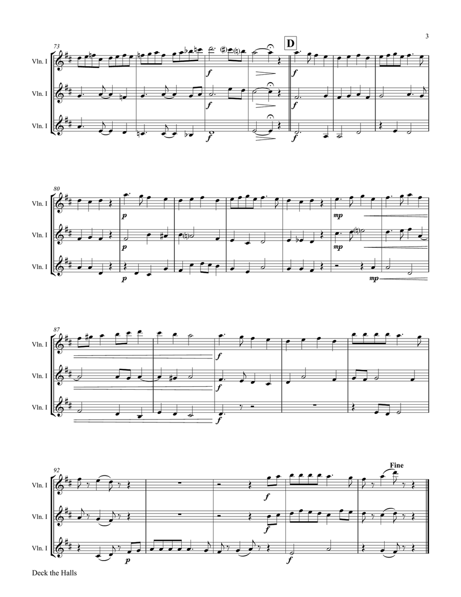 Deck the halls - Christmas Carol Polyphonic - Violin Trio - C String Trio scores gallery preview page 4
