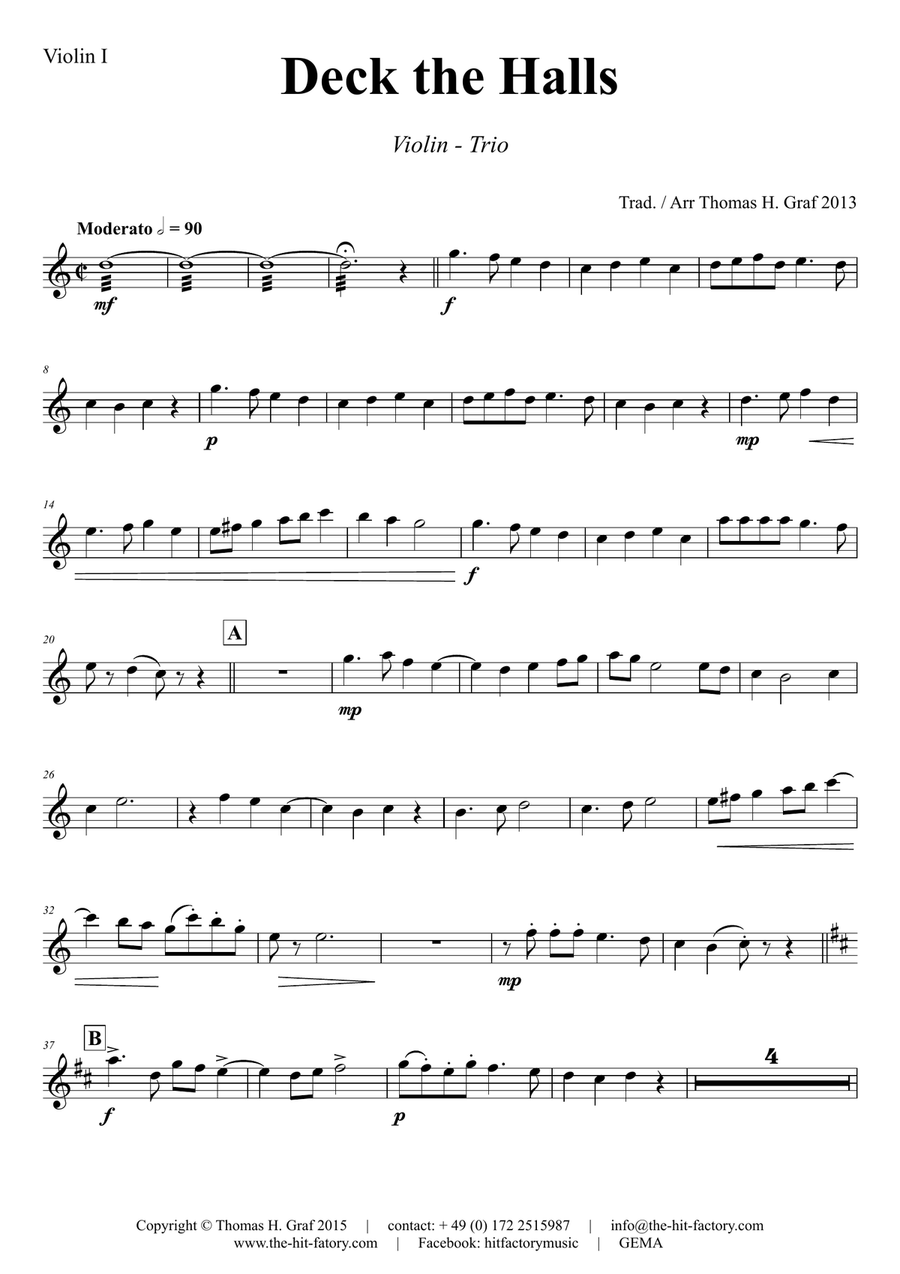 Deck the halls - Christmas Carol Polyphonic - Violin Trio - C String Trio scores gallery preview page 5
