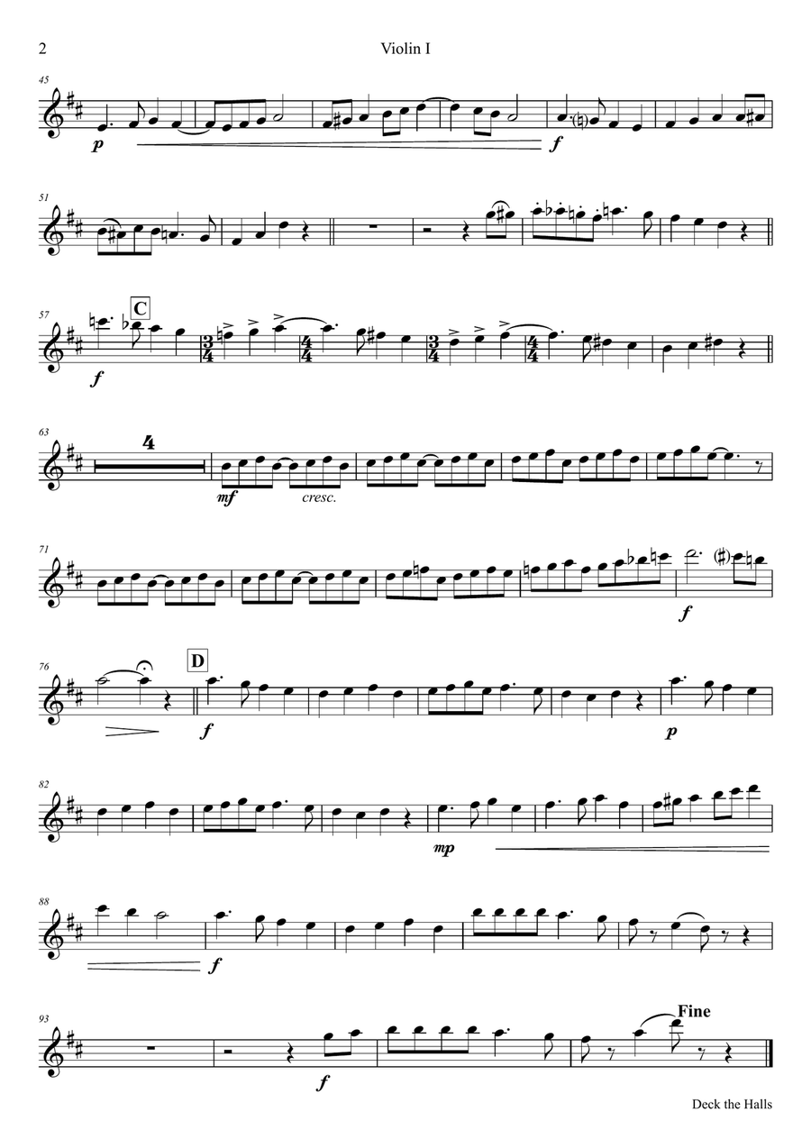 Deck the halls - Christmas Carol Polyphonic - Violin Trio - C String Trio scores gallery preview page 6