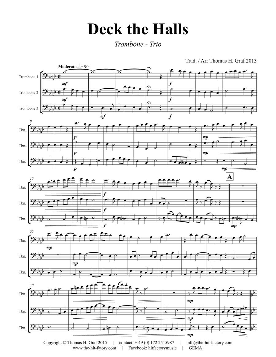 Deck the halls - Christmas Carol Polyphonic - Trombone Trio - Ab Brass Trio scores gallery preview page 2