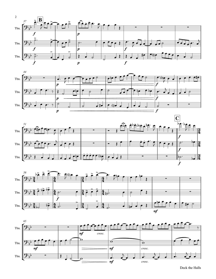 Deck the halls - Christmas Carol Polyphonic - Trombone Trio - Ab Brass Trio scores gallery preview page 3