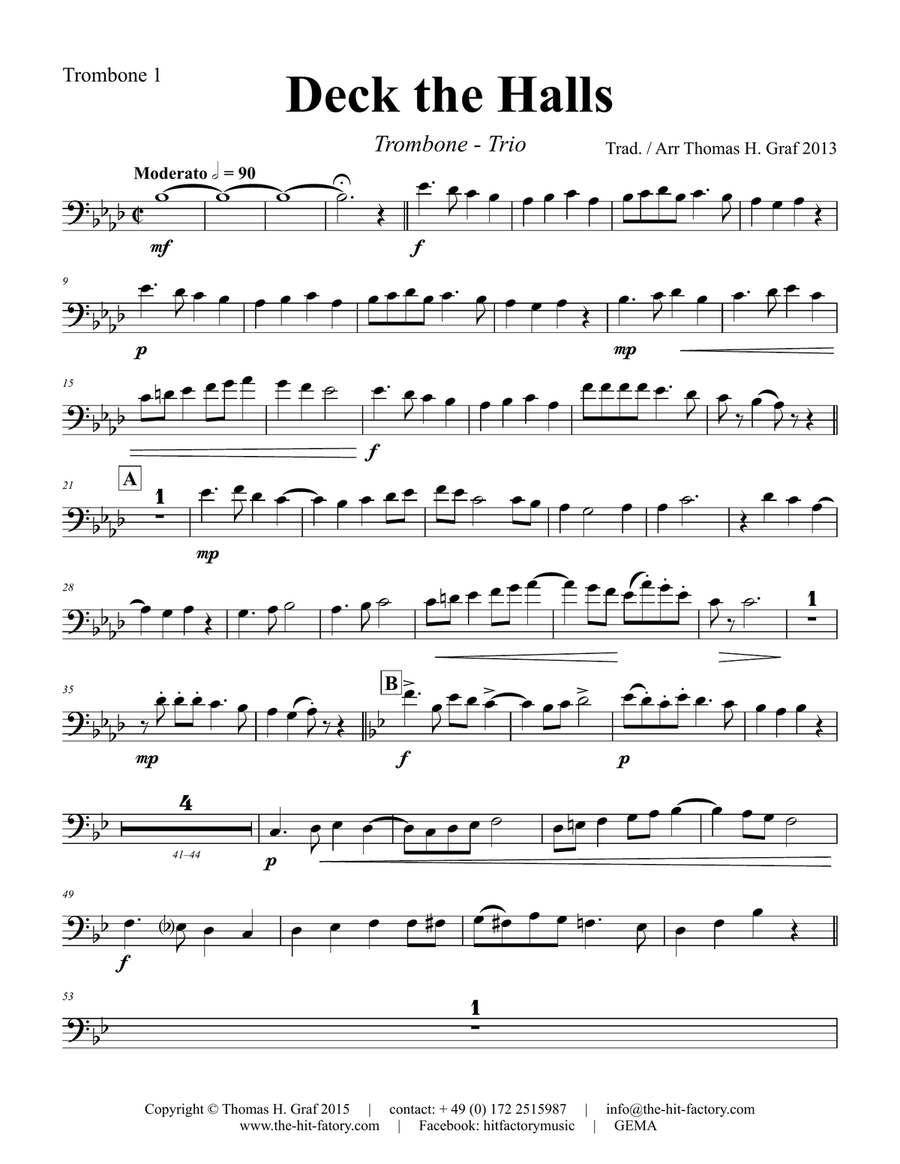 Deck the halls - Christmas Carol Polyphonic - Trombone Trio - Ab Brass Trio scores gallery preview page 5