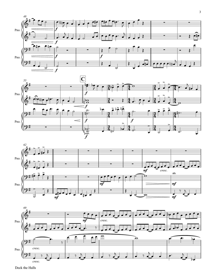 Deck the halls - Christmas Carol Polyphonic - Piano Duet (4 Hands) - F Piano Duet scores gallery preview page 4