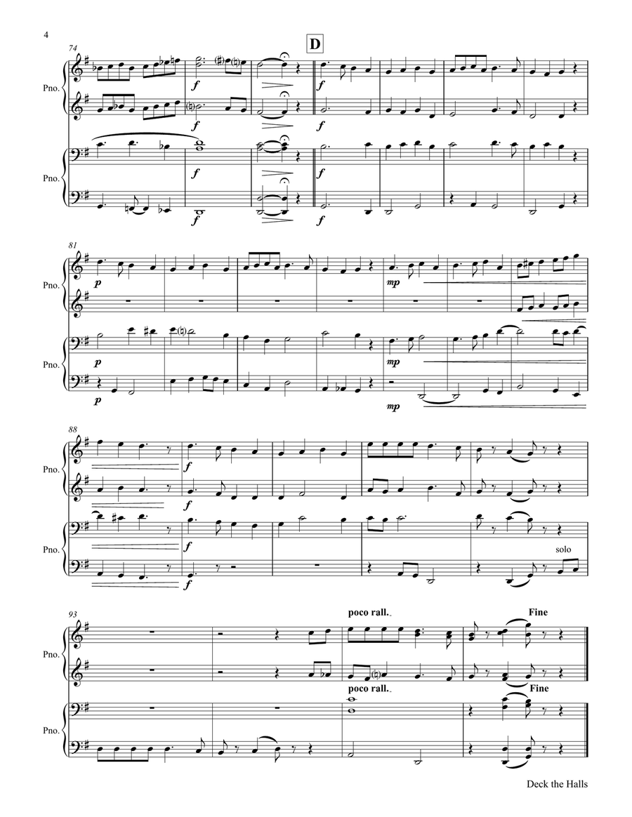 Deck the halls - Christmas Carol Polyphonic - Piano Duet (4 Hands) - F Piano Duet scores gallery preview page 5