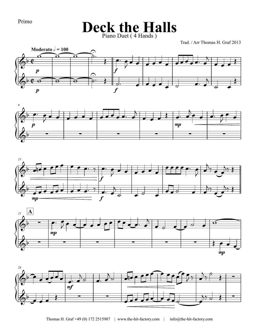 Deck the halls - Christmas Carol Polyphonic - Piano Duet (4 Hands) - F Piano Duet scores gallery preview page 6