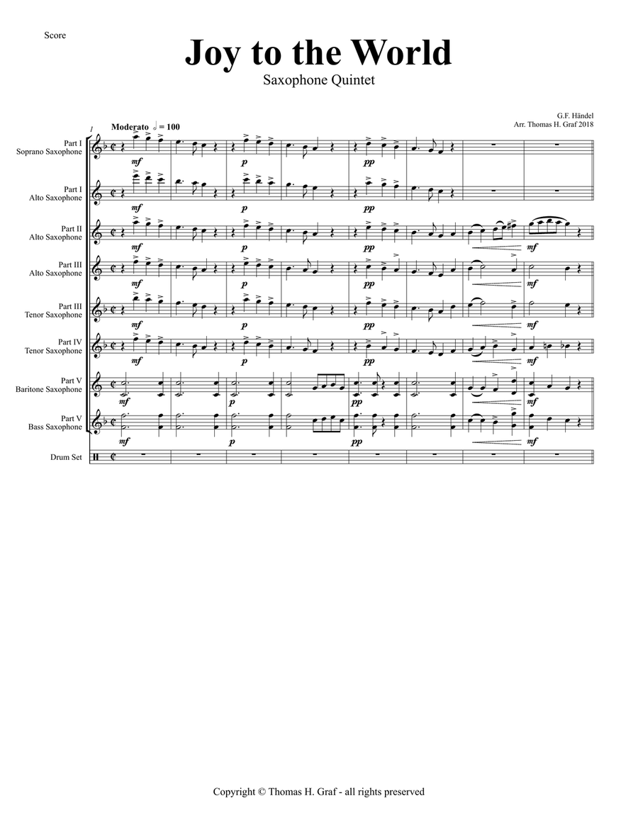 Joy to the World - Second Line Groove - Saxophone Quintet - Eb Saxophone Quintet scores gallery preview page 2