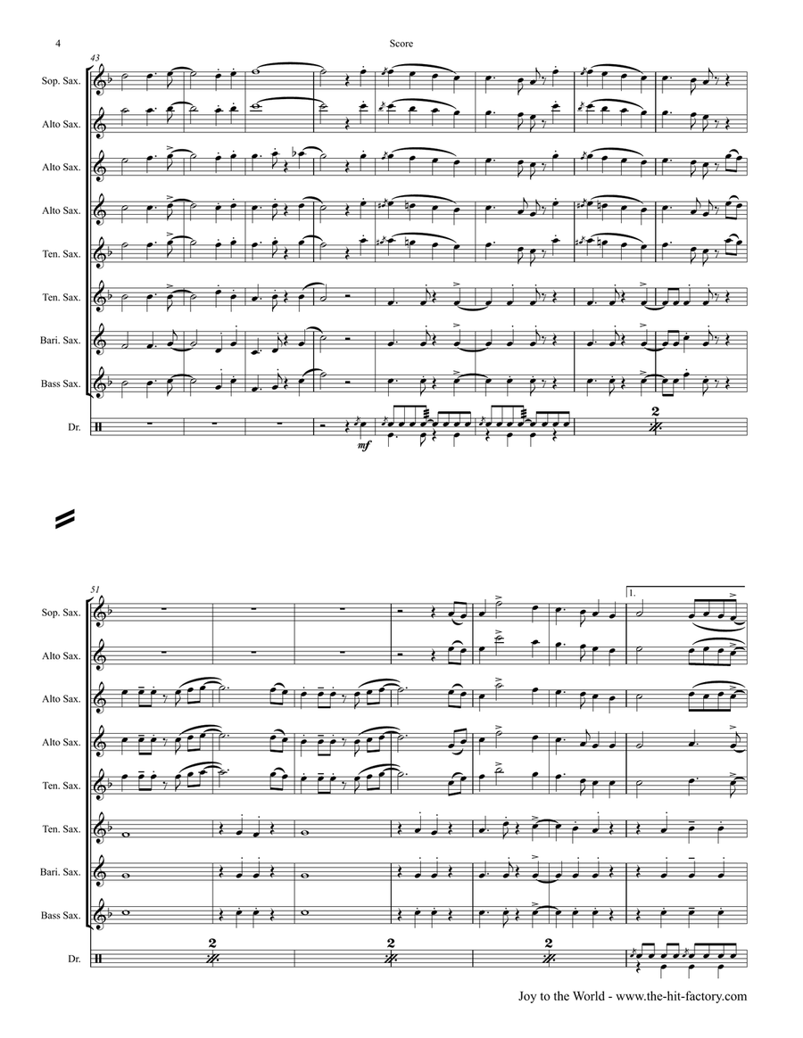 Joy to the World - Second Line Groove - Saxophone Quintet - Eb Saxophone Quintet scores gallery preview page 5