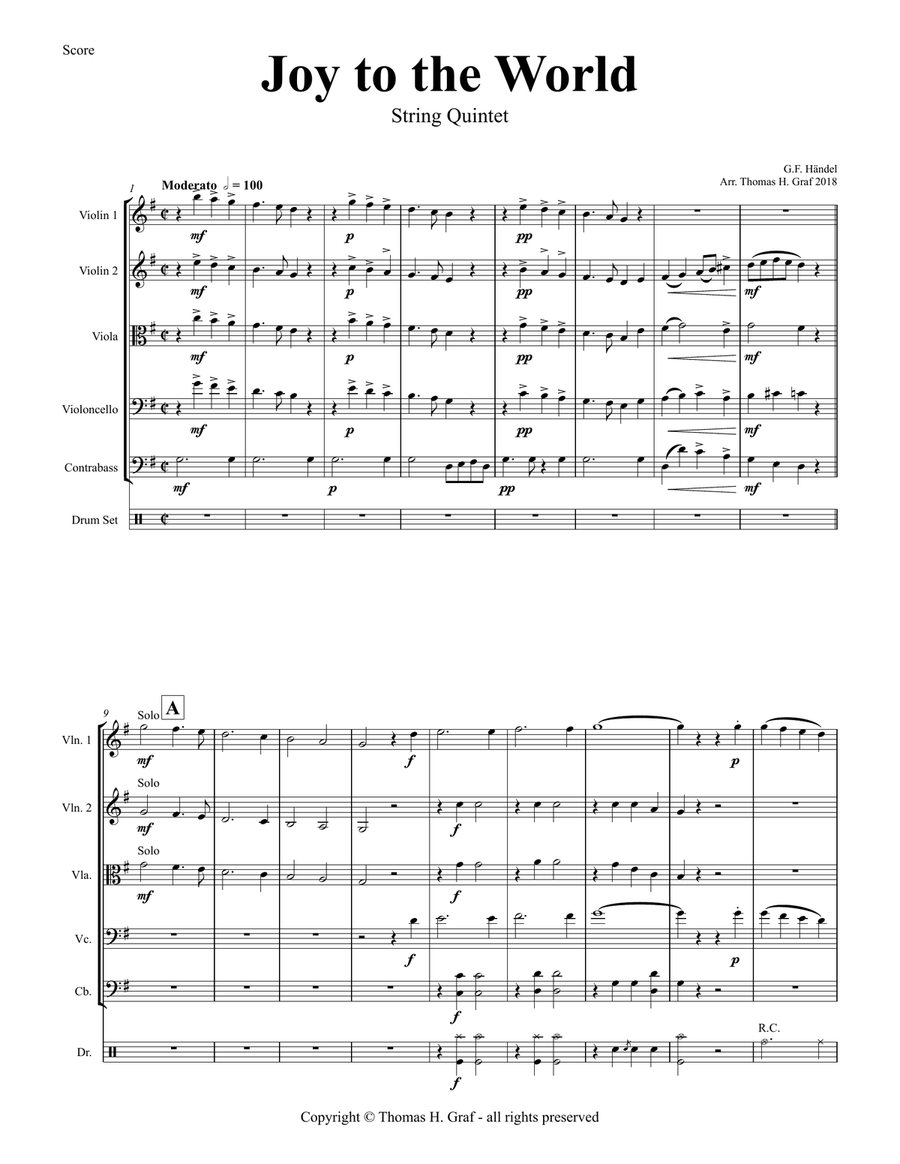 Joy to the World - Second Line Groove - String Quintet - G String Orchestra scores gallery preview page 2