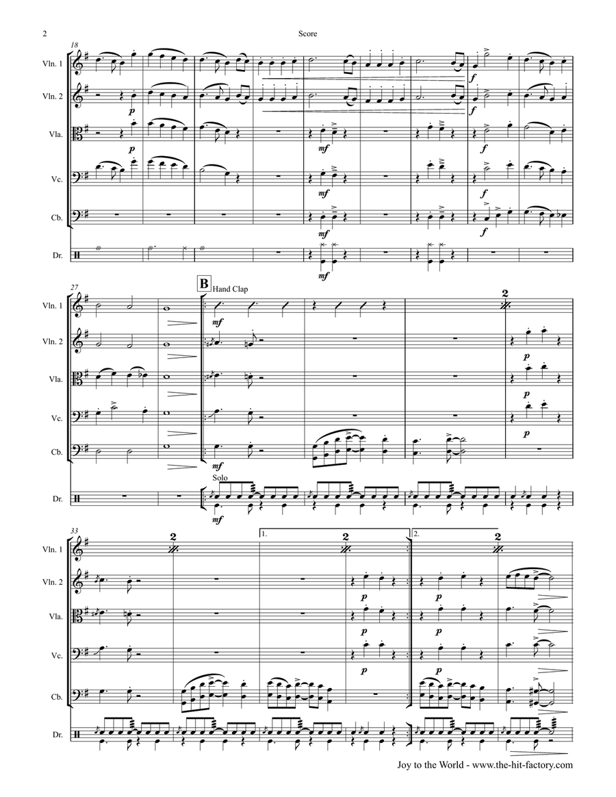 Joy to the World - Second Line Groove - String Quintet - G String Orchestra scores gallery preview page 3