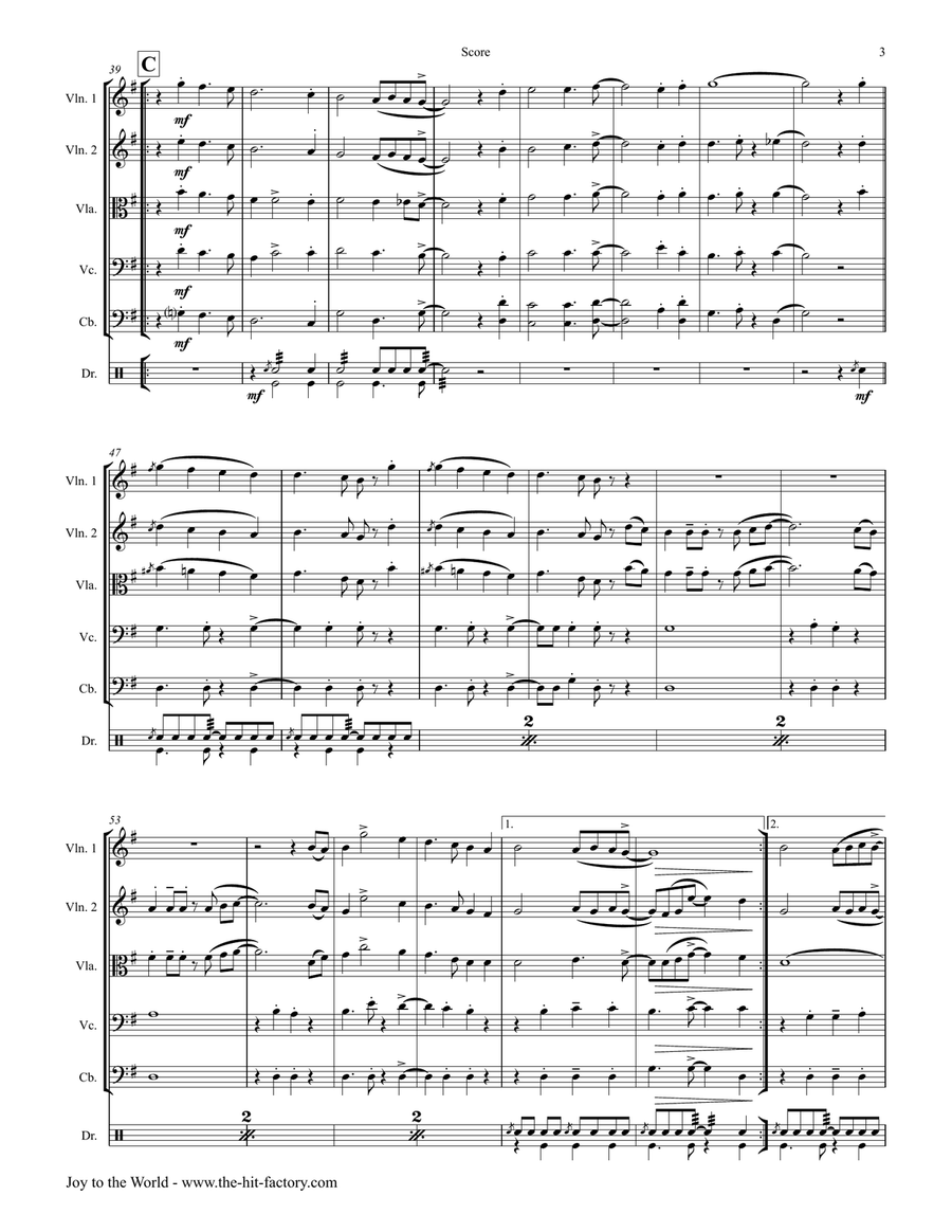 Joy to the World - Second Line Groove - String Quintet - G String Orchestra scores gallery preview page 4