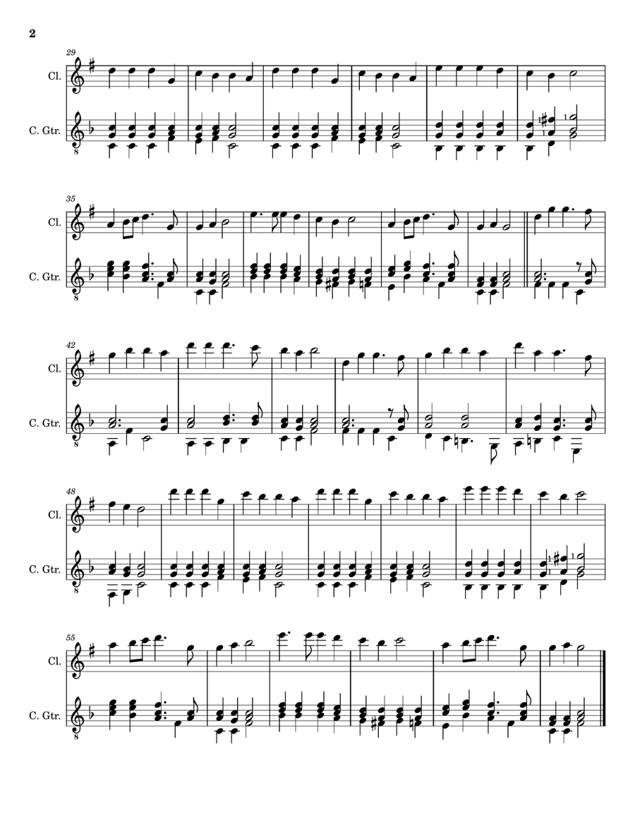 Hark! The Herald Angels Sing - Arranged for Clarinet and Classical Guitar (Score and Parts) Chamber Music scores gallery preview page 2